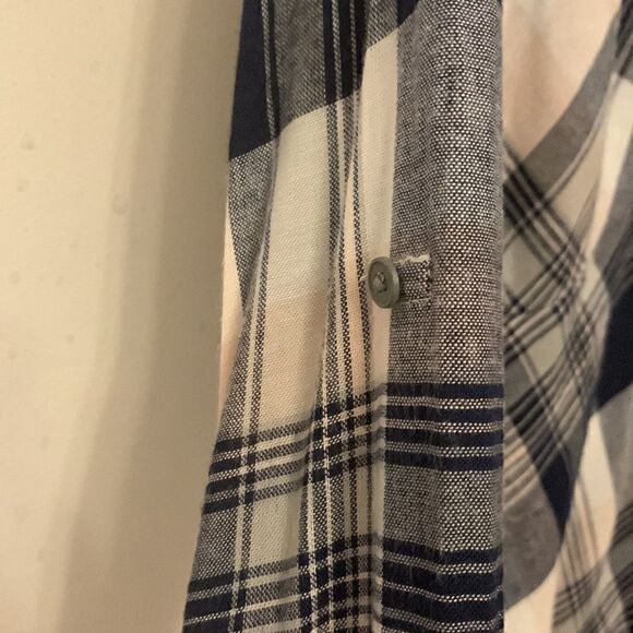 Vintage America navy pink white plaid tunic with rollable sleeves Size L NWT - Picture 4 of 9